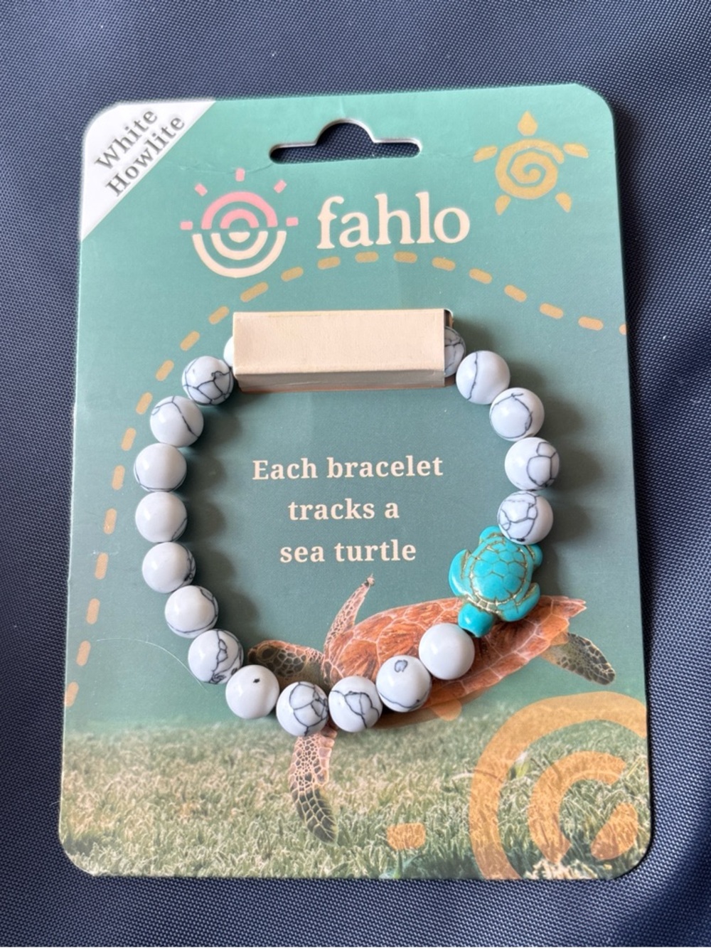 Fahlo White Howlite Beaded Bracelet with Turquoise Turtle Charm